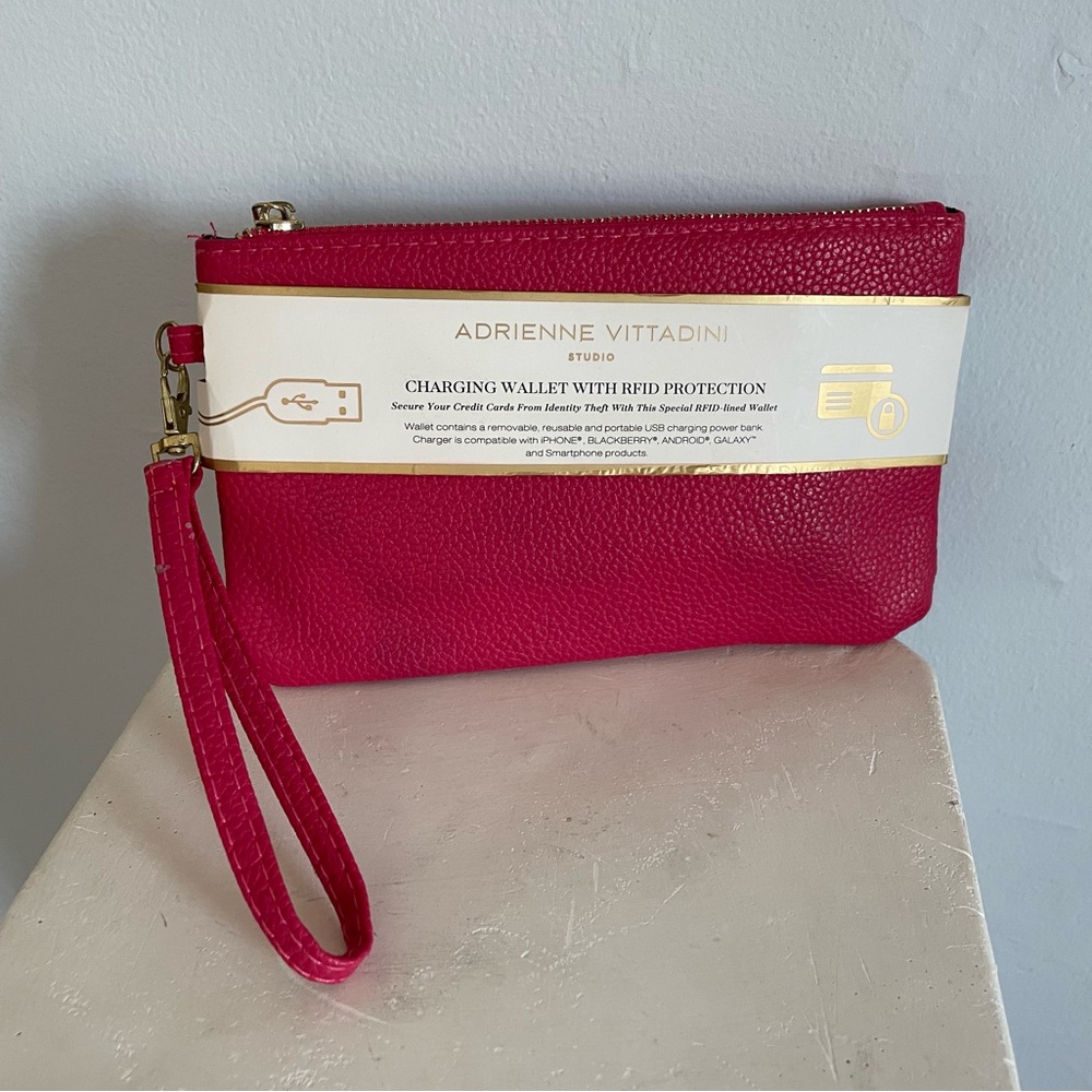 Adrienne Vittadini charging wallet w/ RIFD protection brand new in case magenta